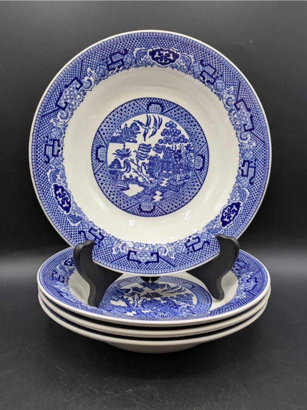 Royal China Blue Willow Ware Rim Soup Bowl Set of 4 Vintage 8.5"